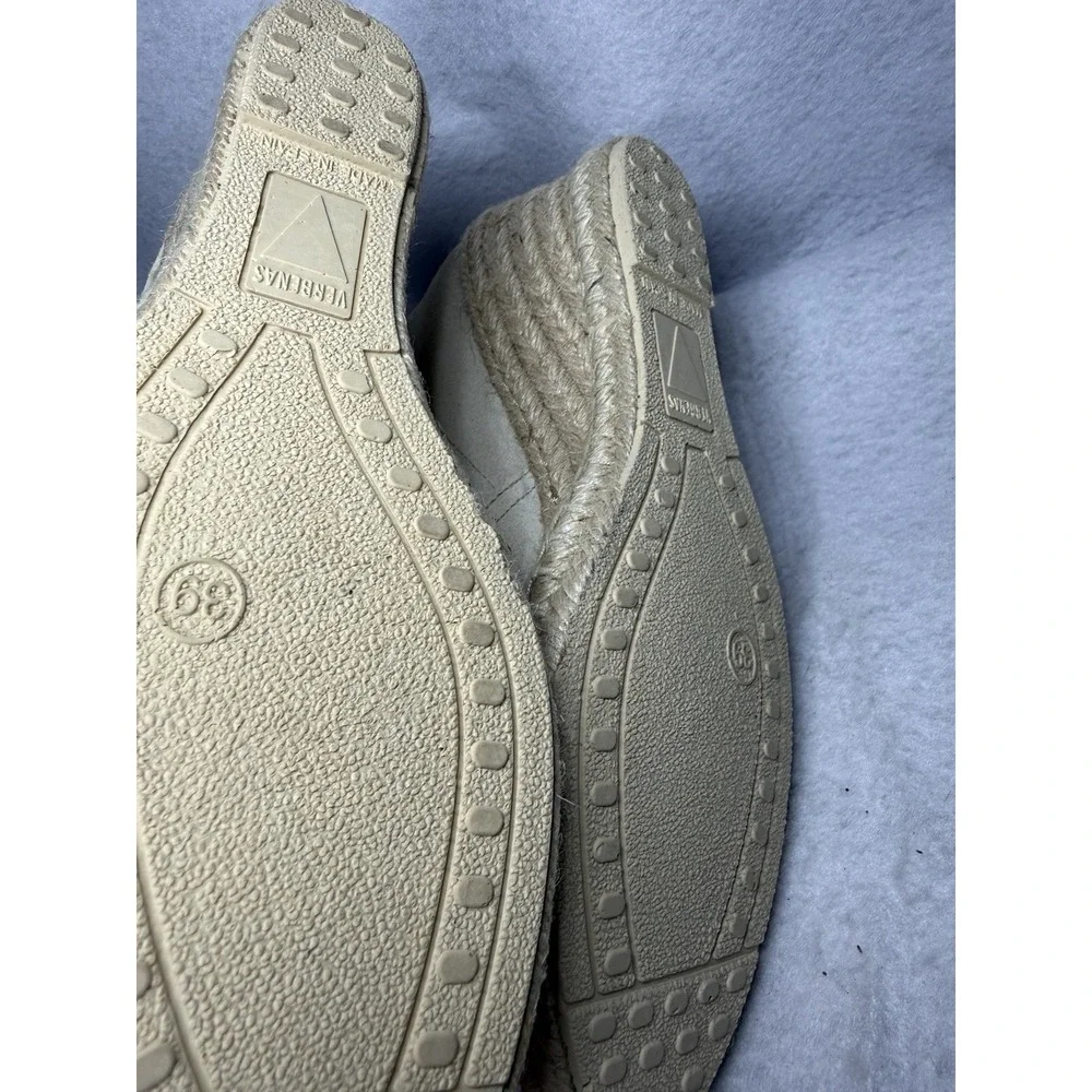 Verbenas Suede Espadrille Wedge Shoes Women 39 US 8 Beige Leather Made Spain